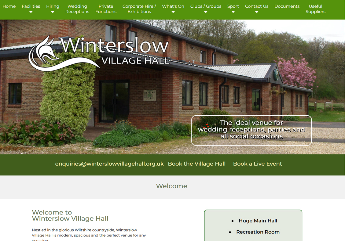 Winterslow Village Hall Salisbury website from Ringstones Media